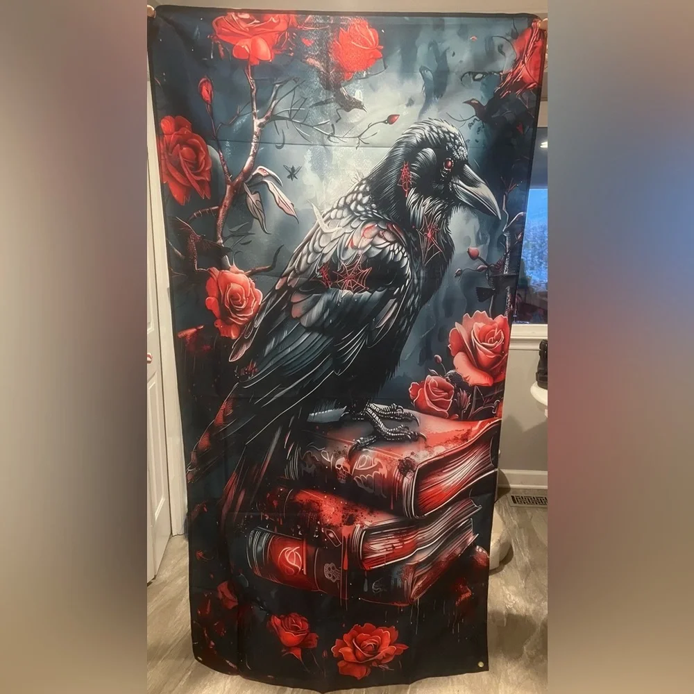35”x 70” Black & Red Raven Wall Art Canvas - Unbranded